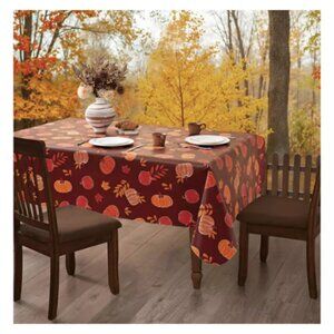 Kirkton House Vinyl Tablecloth Oblong Pumpkins Fall Autumn Thanksgiving Decor